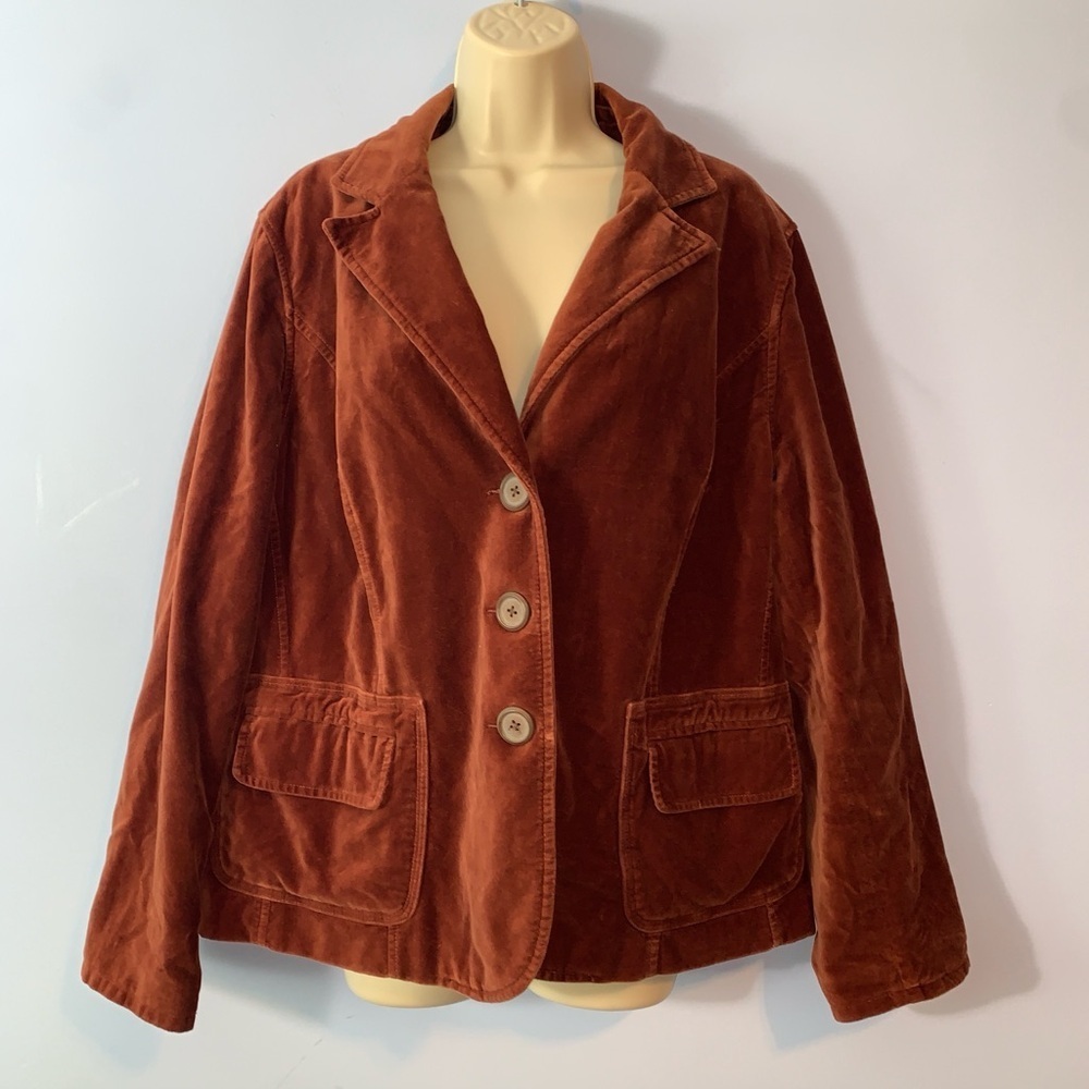 Ie cotton velvet copper Brown Velvet blazer Jacket 3 button flap pockets 2x Y2K